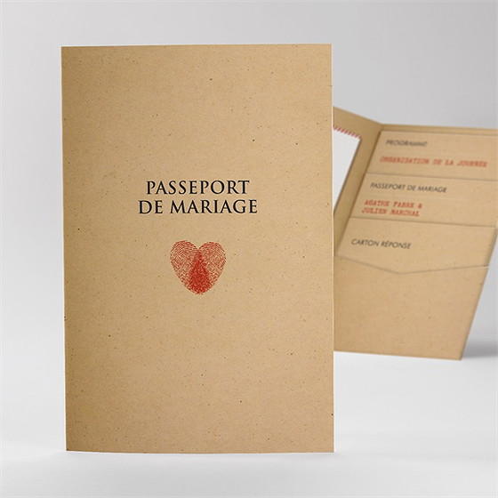 Faire-part mariage passeport vintage pocketfold