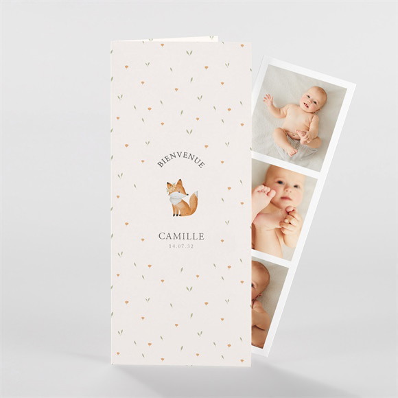 Faire-part naissance Fleurs et renard photomaton réf.N981327