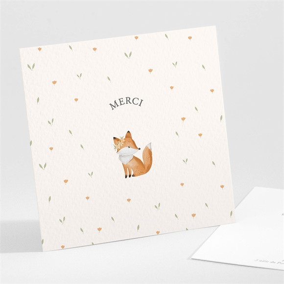 Remerciement naissance Fleurs et renard réf.N301628