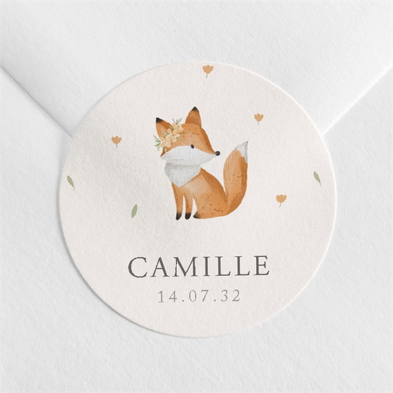Sticker naissance fleurs et renard