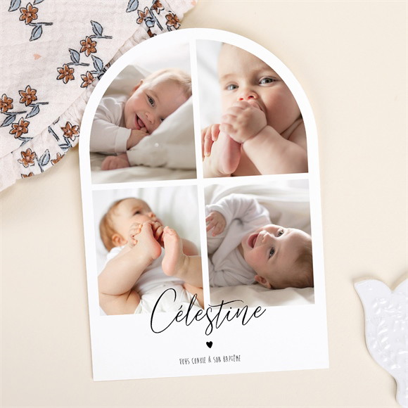 Faire-part de baptême Pêle-mêle coeur arche réf.N27167