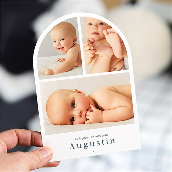 Faire-part de baptême multi photos pictos arche