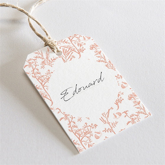 Marque-place baptême motif gravure étiquette