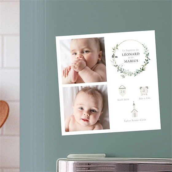 Faire-part de baptême l'eucalyptus jumeaux