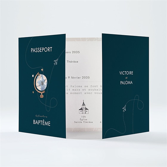 Faire-part de baptême passeport bapteme jumeaux