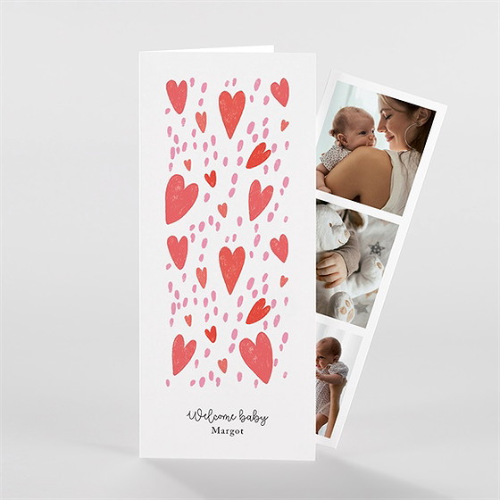 Faire-part naissance cœurs d'amour
