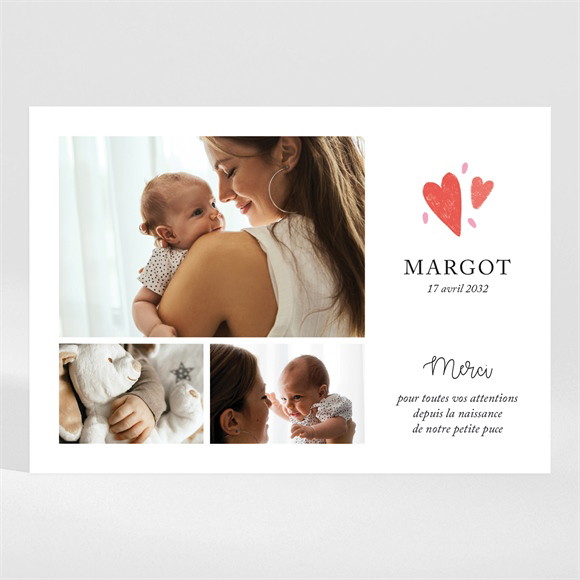 Remerciement naissance Cœurs d'amour réf.N110327