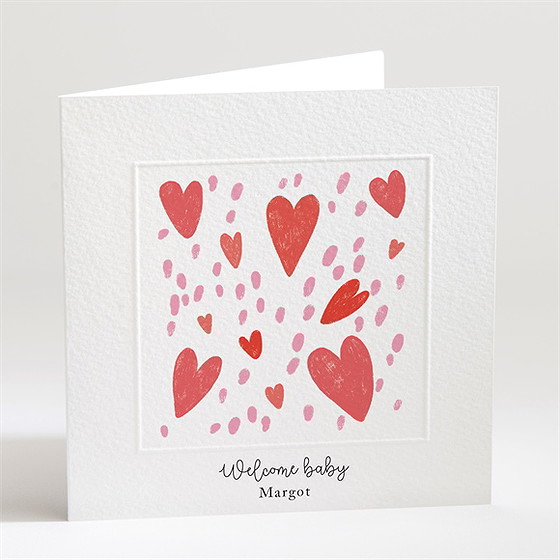 Faire-part naissance cœurs d'amour gaufrage