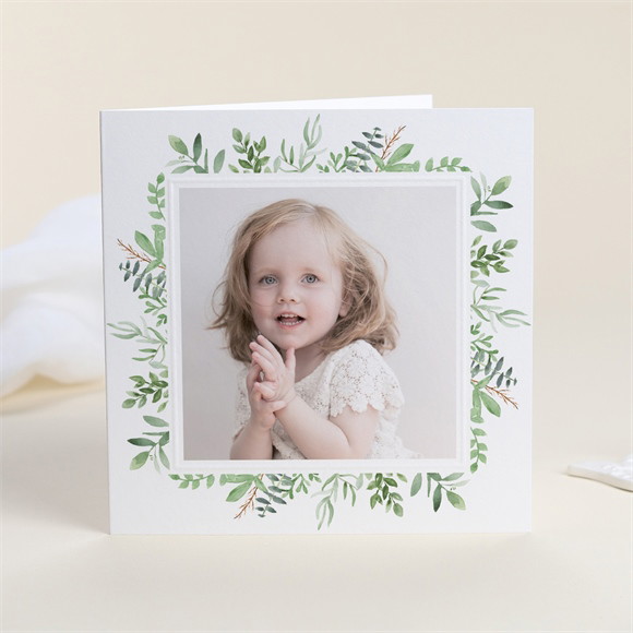 Faire-part de baptême Kraft végétal gaufrage réf.N451651