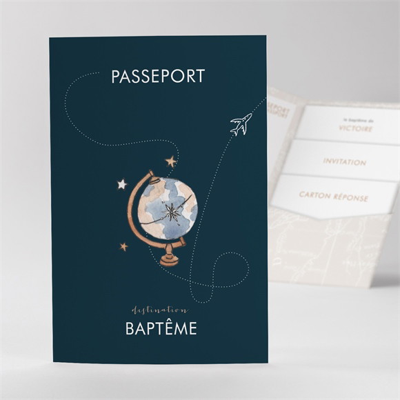 Faire-part de baptême Passeport Bapteme pocketfold réf.N84198