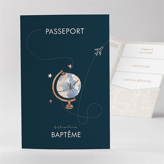 Faire-part de baptême passeport bapteme pocketfold