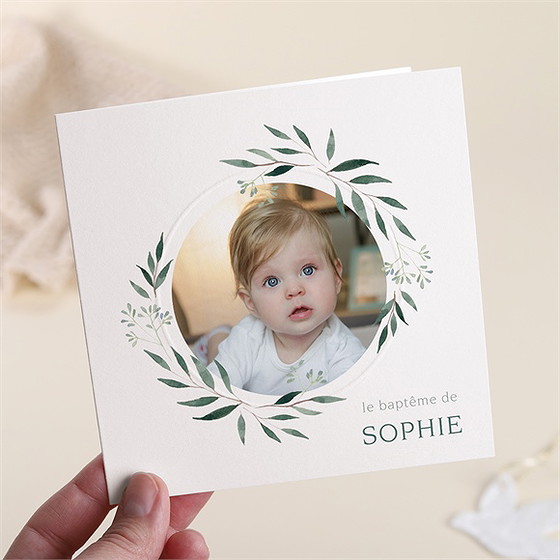 Faire-part de baptême jolie annonce gaufrage