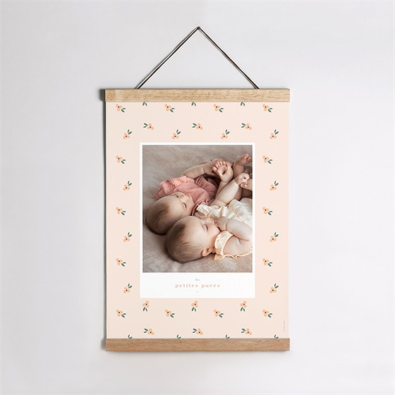 Affiche naissance fleurs jumelles