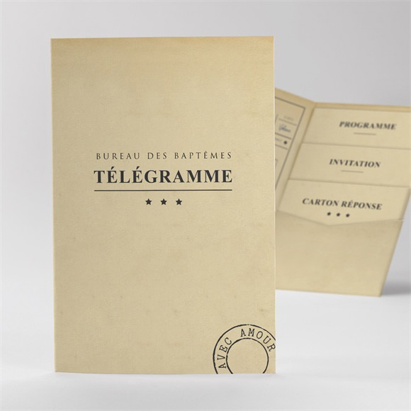 Faire-part de baptême Télégramme Baptême pocketfold réf.N841101