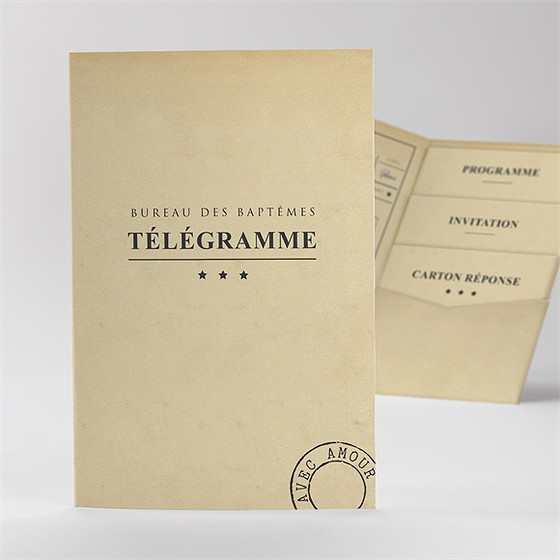 Faire-part de baptême télégramme baptême pocketfold