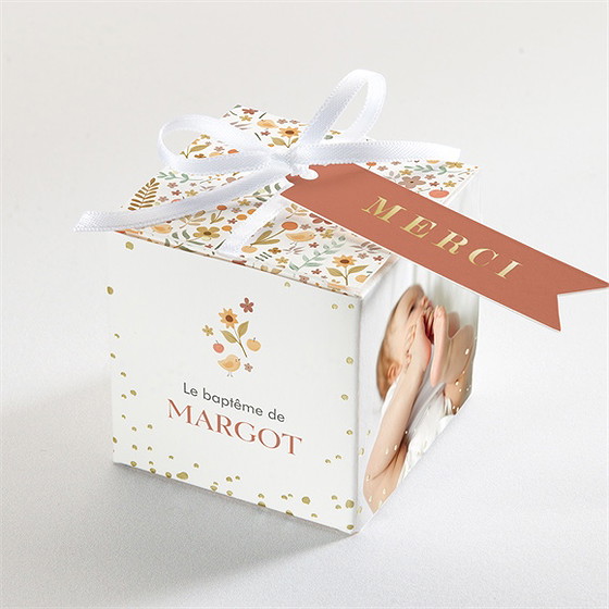 Boîte de dragées baptême florilège dorure