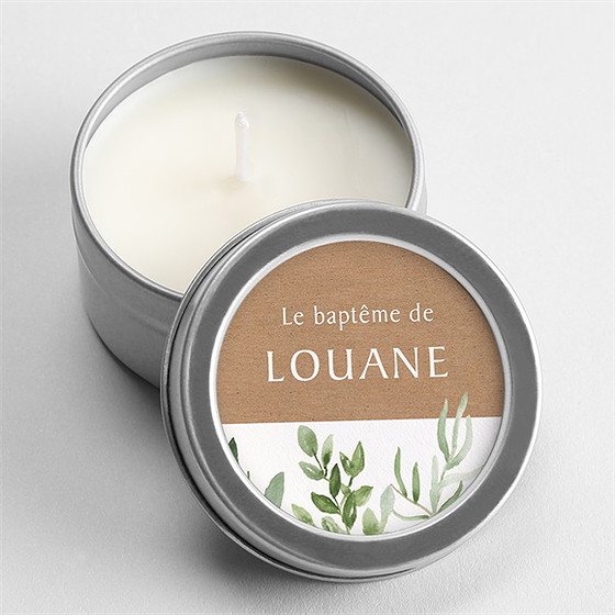 Bougie baptême kraft végétal argent