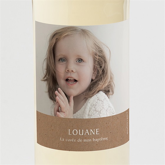 Etiquette de bouteille baptême kraft végétal