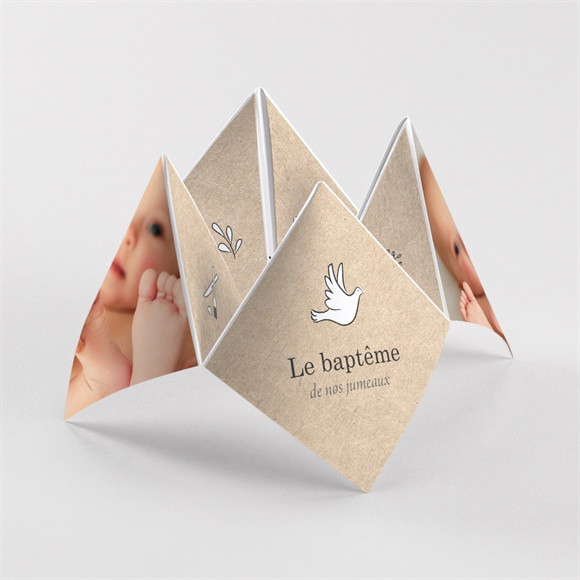Faire-part de baptême Pictos jumeaux origami réf.N330163