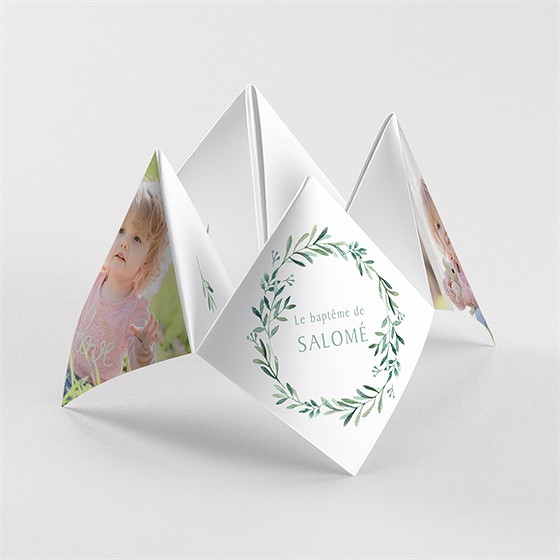 Faire-part de baptême feuilles et or origami