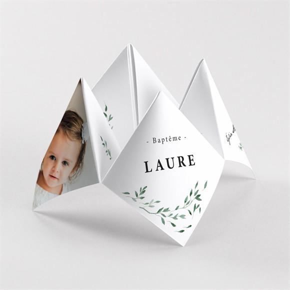 Faire-part de baptême Décoration végétale origami réf.N330165