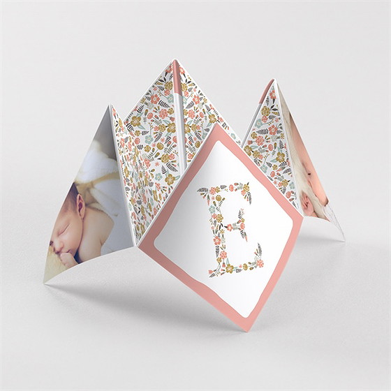Faire-part de baptême initiales à motifs origami