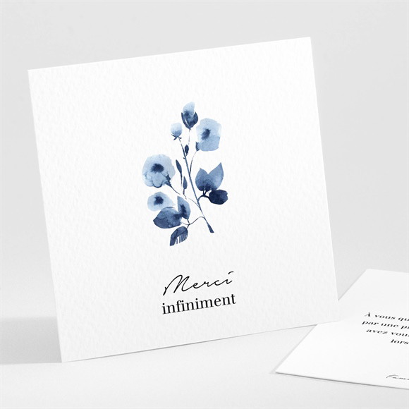 Remerciement décès Fleur bleue carré réf.N301643