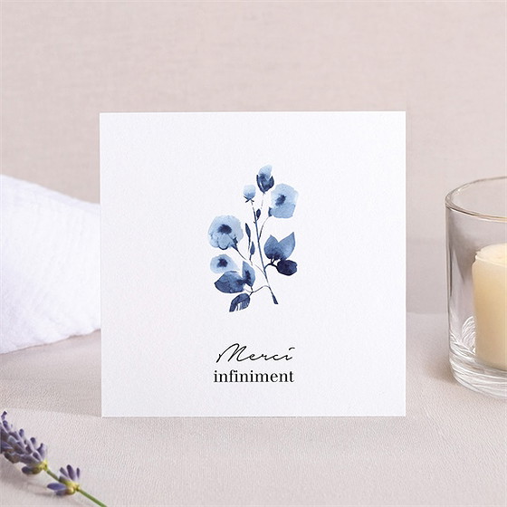 Remerciement décès fleur bleue carré