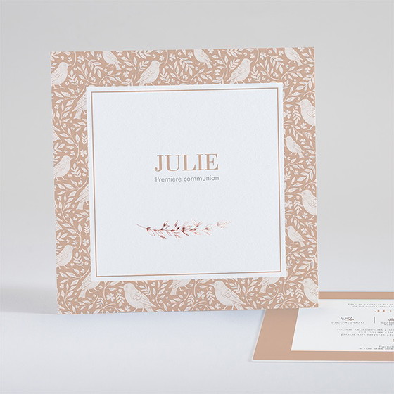 Faire-part communion beaux symboles cuivré