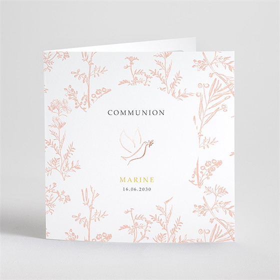 Faire-part communion gravures végétales dorure