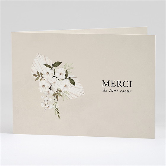 Remerciement décès bouquet blanc plié