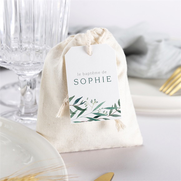 Boîte de dragées baptême Jolie annonce Champêtre pochon réf.N79149