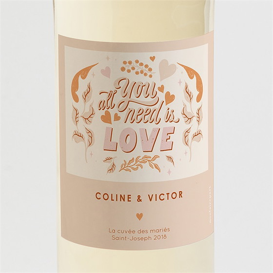 Etiquette de bouteille mariage hippie