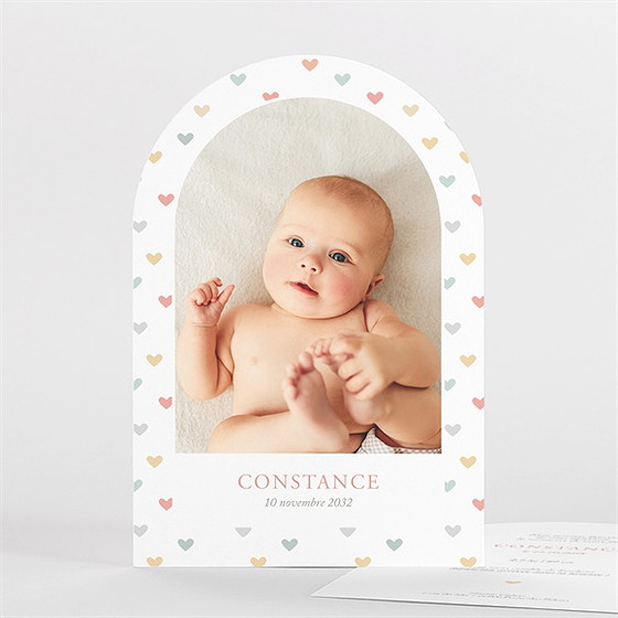 Faire-part naissance petits cœurs arche