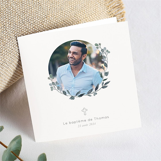 Faire-part de baptême adulte eucalyptus