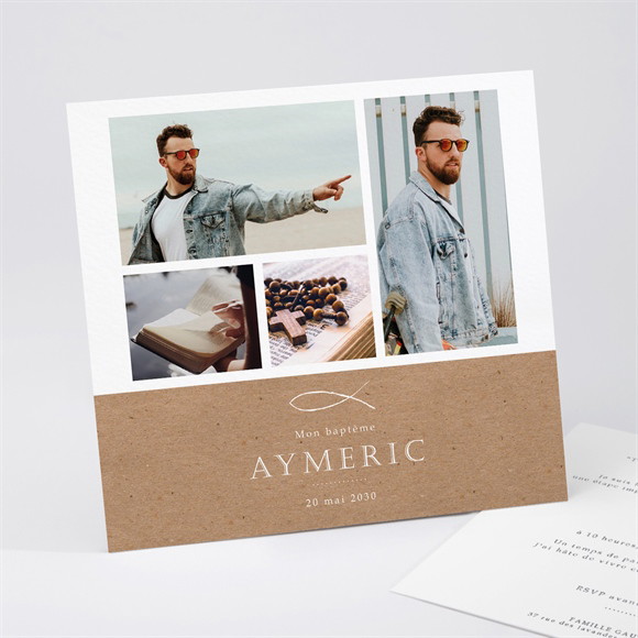 Faire-part de baptême Ichthus kraft adulte réf.N311298