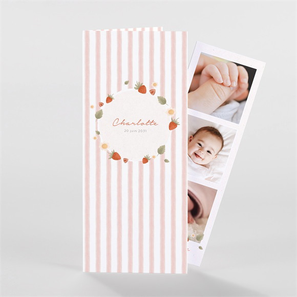 Faire-part naissance Fraises acidulées photomaton réf.N88107