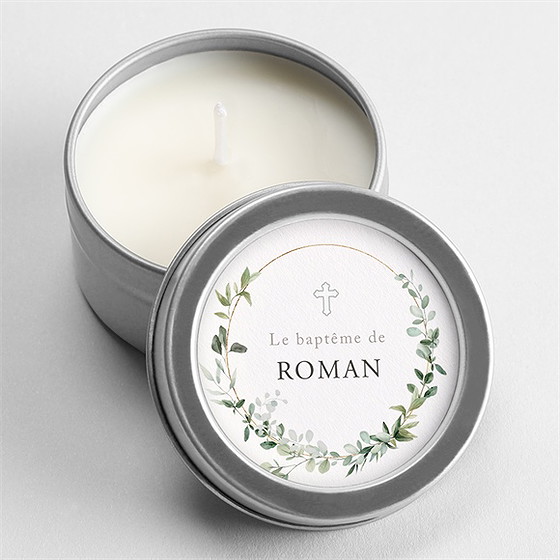 Bougie baptême adulte végétal argent