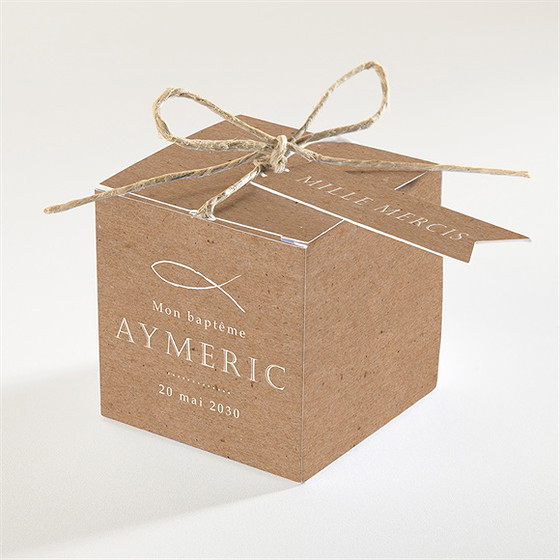 Boîte de dragées baptême ichthus kraft adulte