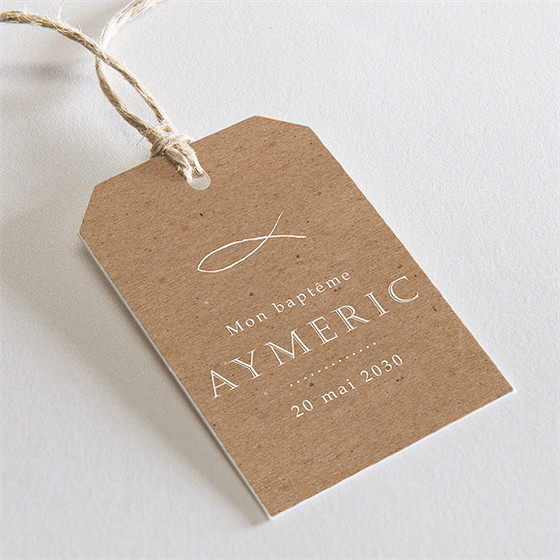 Etiquette baptême ichthus kraft adulte