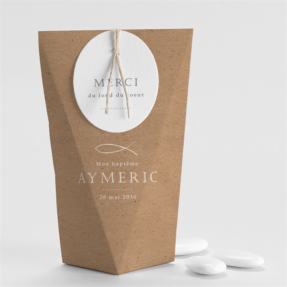 Boîte de dragées baptême Ichthus kraft adulte étui réf.N520441