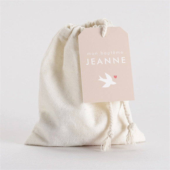 Pochon baptême Colombe beige rosé réf.N2911148
