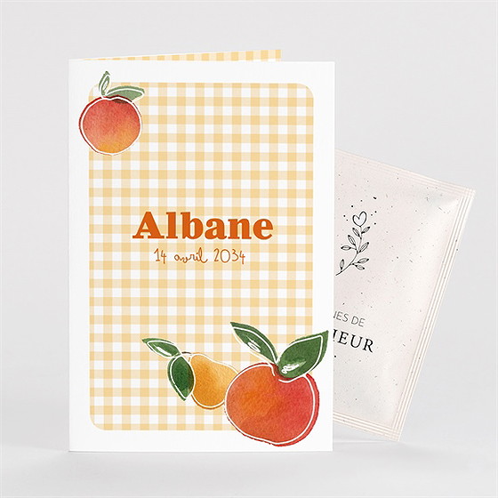 Faire-part naissance vichy fruité avec graines