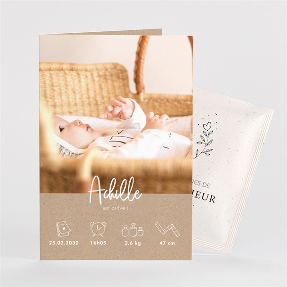 Faire-part naissance Kraft garçon avec graines réf.N75109