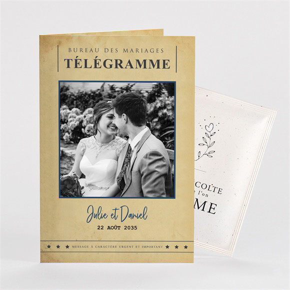 Remerciement mariage Notre Télégramme avec graines réf.N75112