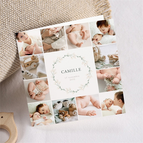 Faire-part naissance Multiphoto fleuri plié réf.N451673