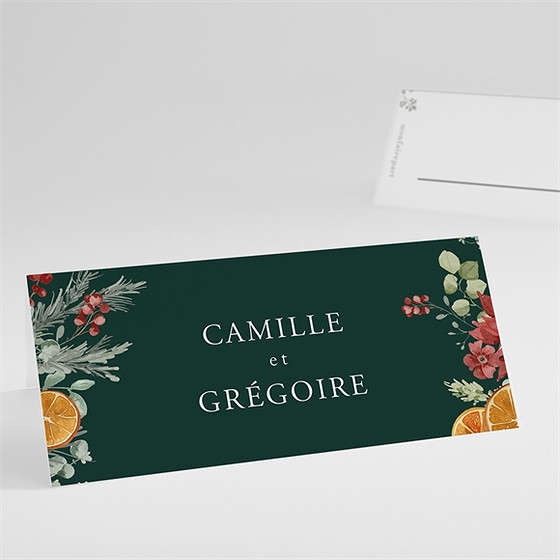 Marque-place mariage orange de noël