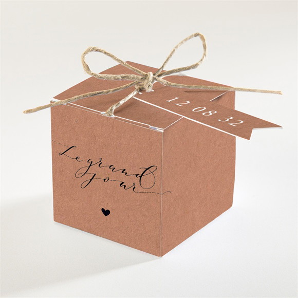 Boîte de dragées mariage Jour J kraft réf.N340812