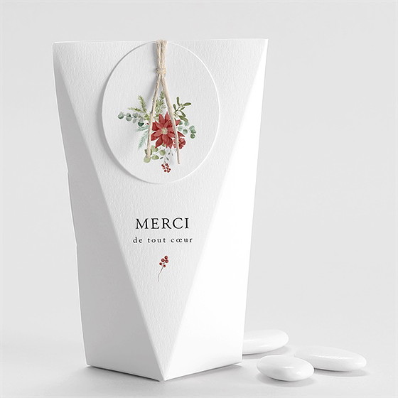 Boîte de dragées mariage ronde fleurie étui