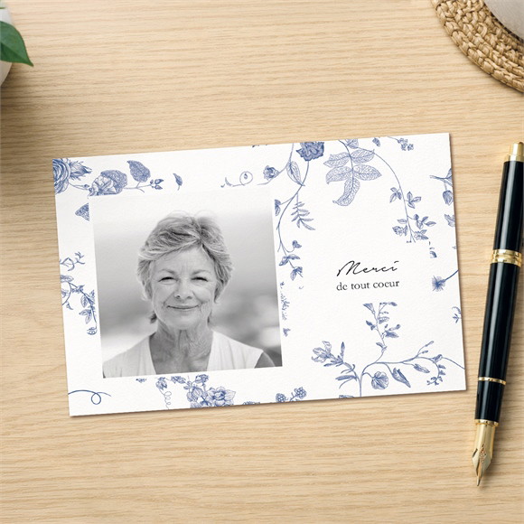 Remerciement décès Fleurs bleues paysage réf.N111369
